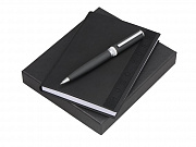 Цвет: блокнот- черный, ручка- темно-серый/серебристый