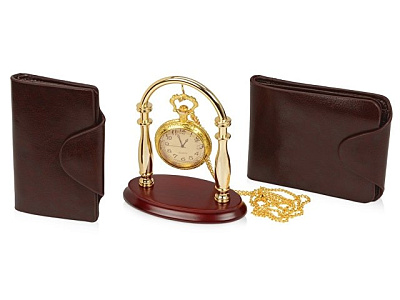 Набор «Фрегат»: портмоне, визитница, подставка для часов, часы на цепочке
